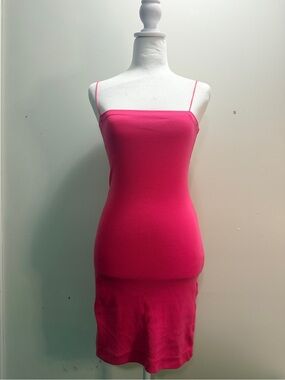 Zara Fitted Hot Pink Ribbed Dress Sz M